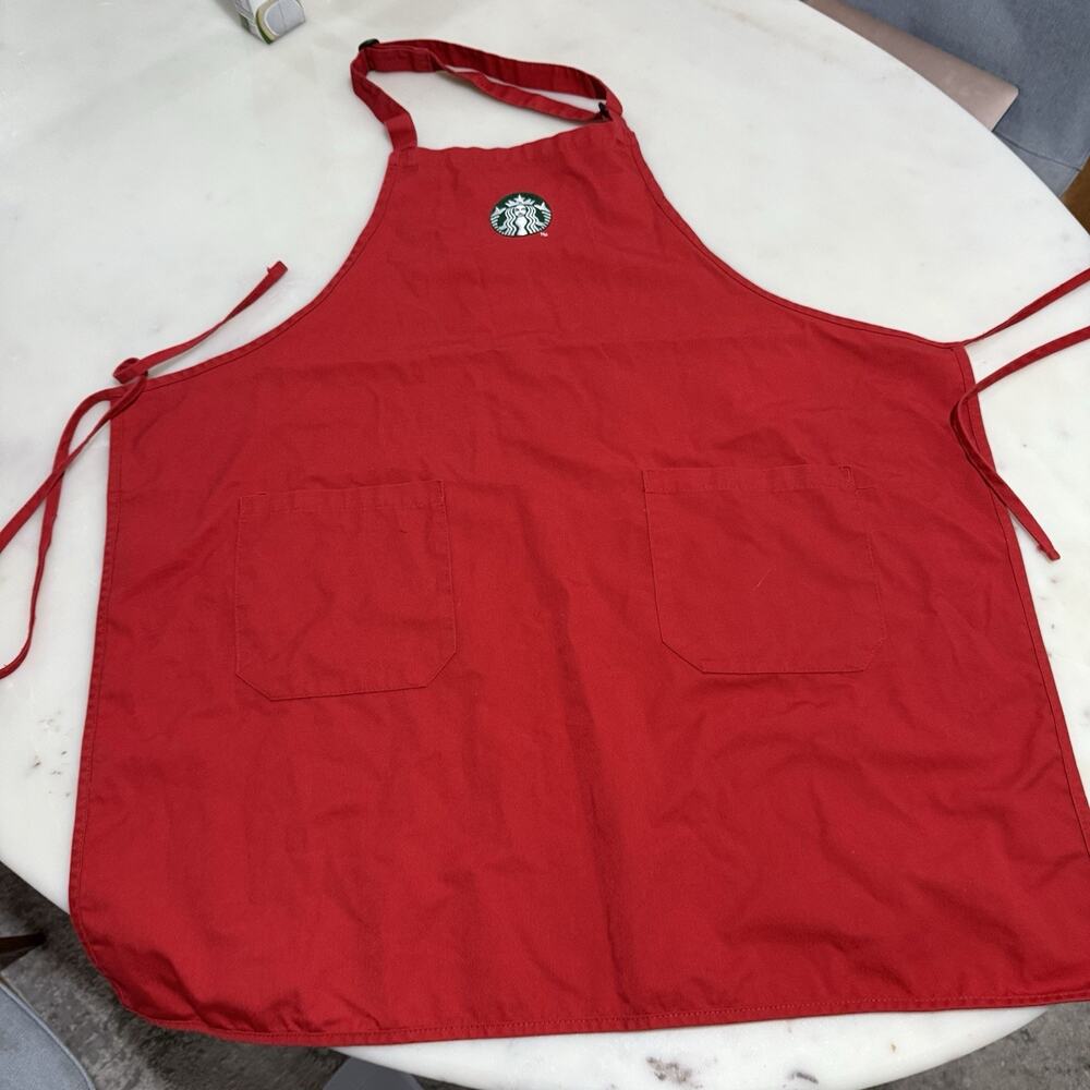 Official Starbucks Coffee Barista Red Employee Apron 2 Front Pockets Uniform